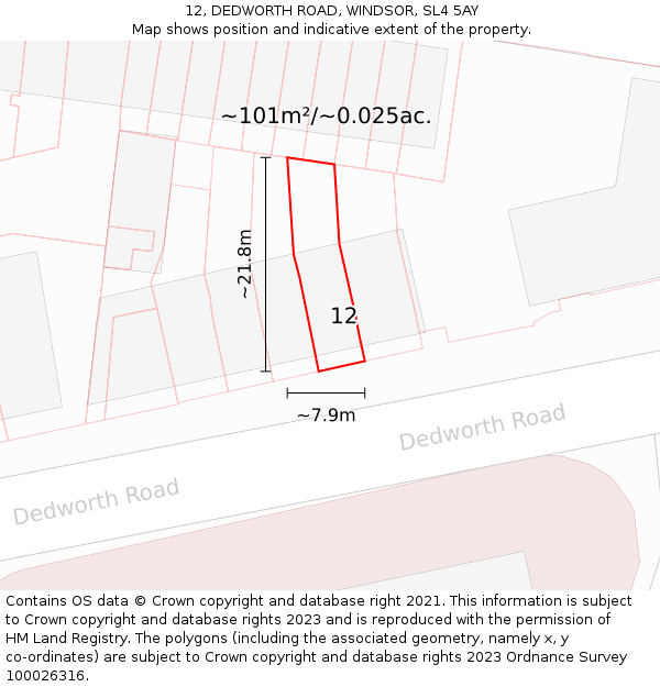 12, DEDWORTH ROAD, WINDSOR, SL4 5AY: Plot and title map