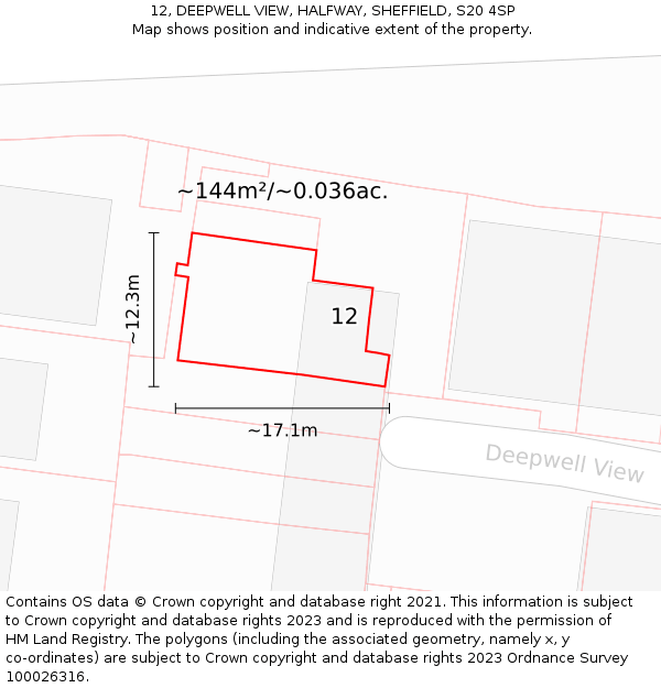 12, DEEPWELL VIEW, HALFWAY, SHEFFIELD, S20 4SP: Plot and title map