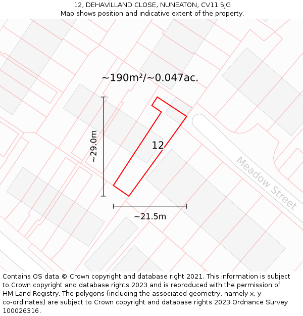 12, DEHAVILLAND CLOSE, NUNEATON, CV11 5JG: Plot and title map