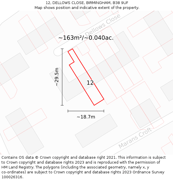 12, DELLOWS CLOSE, BIRMINGHAM, B38 9UF: Plot and title map
