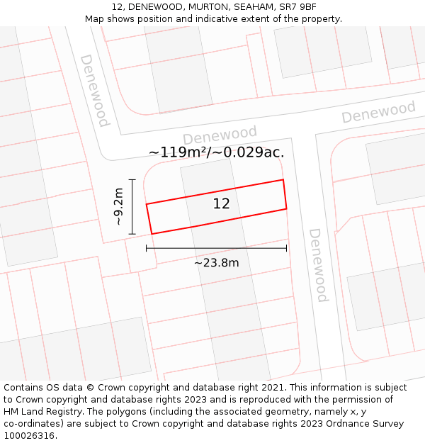 12, DENEWOOD, MURTON, SEAHAM, SR7 9BF: Plot and title map