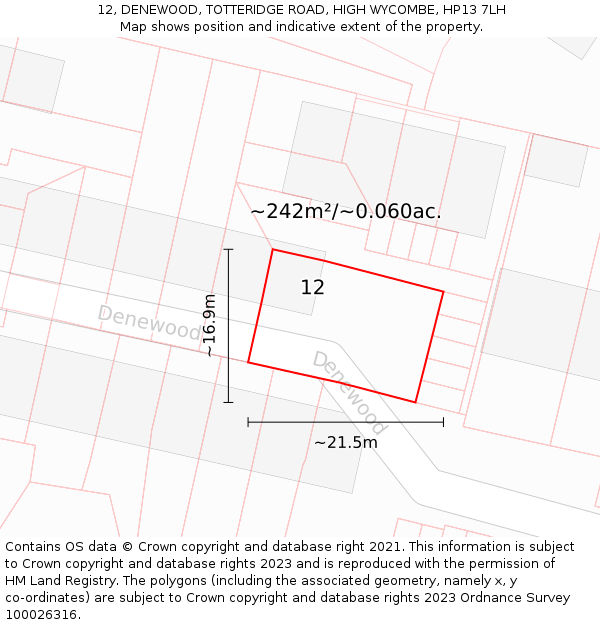 12, DENEWOOD, TOTTERIDGE ROAD, HIGH WYCOMBE, HP13 7LH: Plot and title map