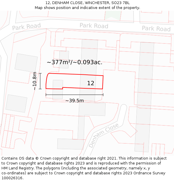 12, DENHAM CLOSE, WINCHESTER, SO23 7BL: Plot and title map
