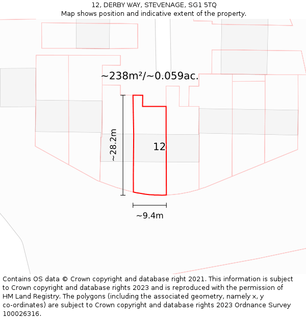 12, DERBY WAY, STEVENAGE, SG1 5TQ: Plot and title map