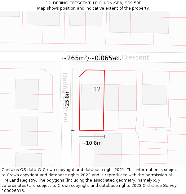 12, DERING CRESCENT, LEIGH-ON-SEA, SS9 5RE: Plot and title map