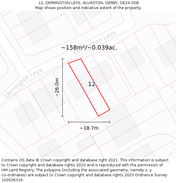 12, DERRINGTON LEYS, ALVASTON, DERBY, DE24 0SB: Plot and title map