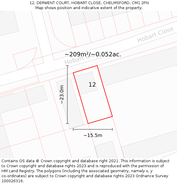 12, DERWENT COURT, HOBART CLOSE, CHELMSFORD, CM1 2FN: Plot and title map
