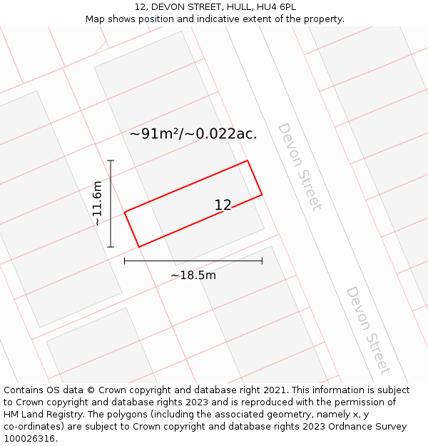 12, DEVON STREET, HULL, HU4 6PL: Plot and title map