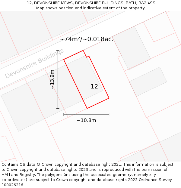 12, DEVONSHIRE MEWS, DEVONSHIRE BUILDINGS, BATH, BA2 4SS: Plot and title map