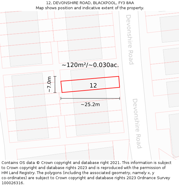 12, DEVONSHIRE ROAD, BLACKPOOL, FY3 8AA: Plot and title map