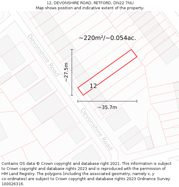 12, DEVONSHIRE ROAD, RETFORD, DN22 7NU: Plot and title map