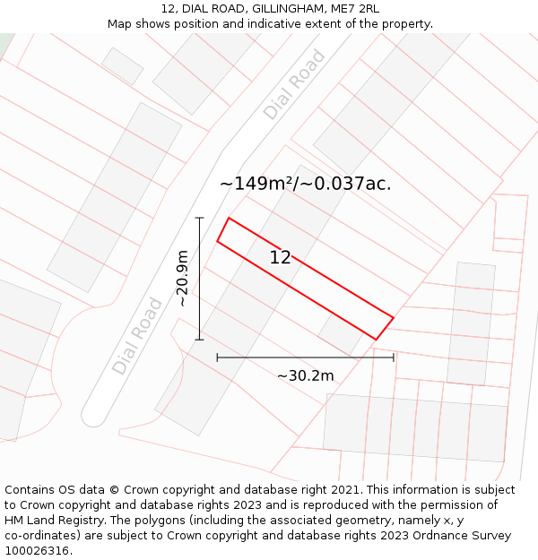 12, DIAL ROAD, GILLINGHAM, ME7 2RL: Plot and title map