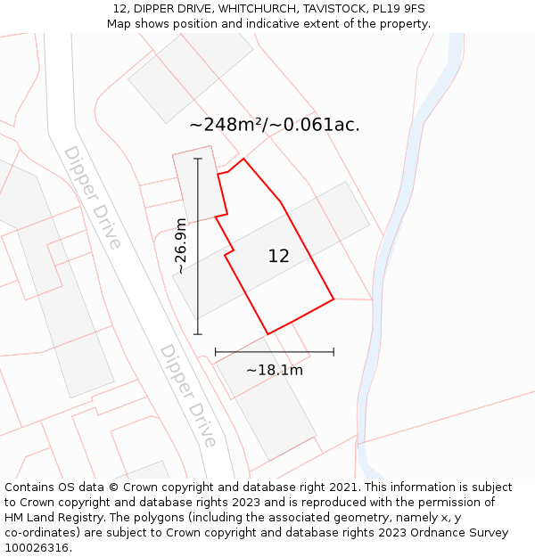 12, DIPPER DRIVE, WHITCHURCH, TAVISTOCK, PL19 9FS: Plot and title map