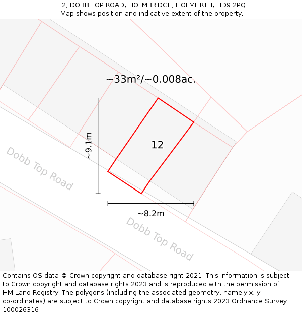 12, DOBB TOP ROAD, HOLMBRIDGE, HOLMFIRTH, HD9 2PQ: Plot and title map
