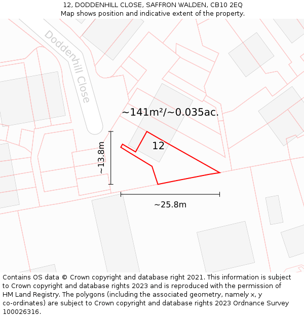 12, DODDENHILL CLOSE, SAFFRON WALDEN, CB10 2EQ: Plot and title map