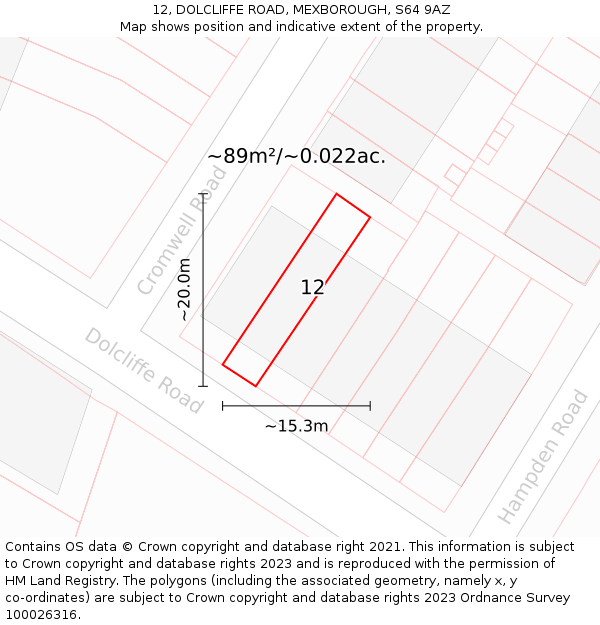 12, DOLCLIFFE ROAD, MEXBOROUGH, S64 9AZ: Plot and title map
