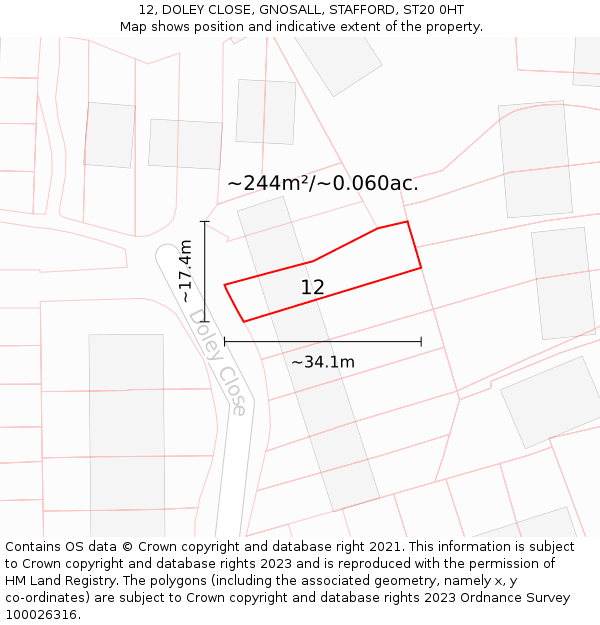 12, DOLEY CLOSE, GNOSALL, STAFFORD, ST20 0HT: Plot and title map