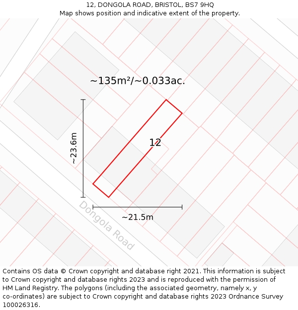 12, DONGOLA ROAD, BRISTOL, BS7 9HQ: Plot and title map