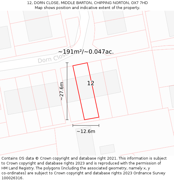 12, DORN CLOSE, MIDDLE BARTON, CHIPPING NORTON, OX7 7HD: Plot and title map