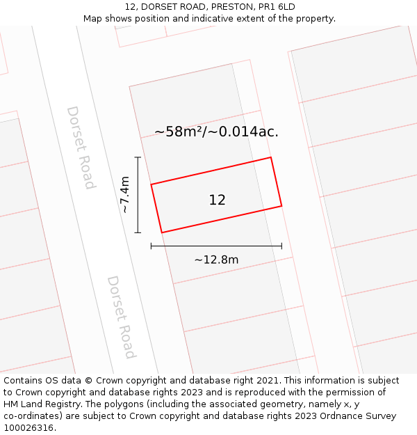 12, DORSET ROAD, PRESTON, PR1 6LD: Plot and title map