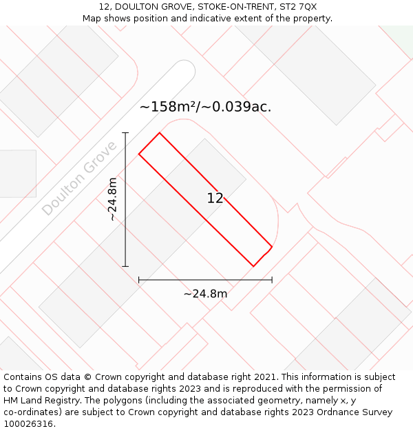 12, DOULTON GROVE, STOKE-ON-TRENT, ST2 7QX: Plot and title map