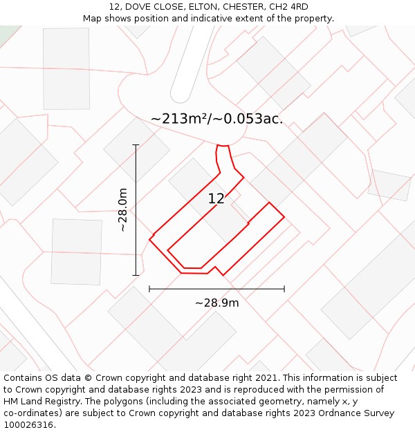 12, DOVE CLOSE, ELTON, CHESTER, CH2 4RD: Plot and title map