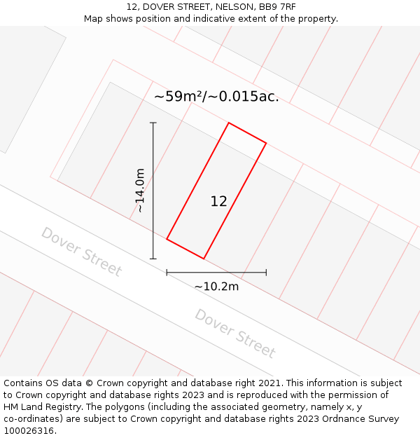 12, DOVER STREET, NELSON, BB9 7RF: Plot and title map