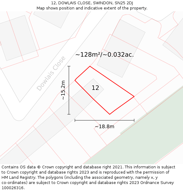 12, DOWLAIS CLOSE, SWINDON, SN25 2DJ: Plot and title map