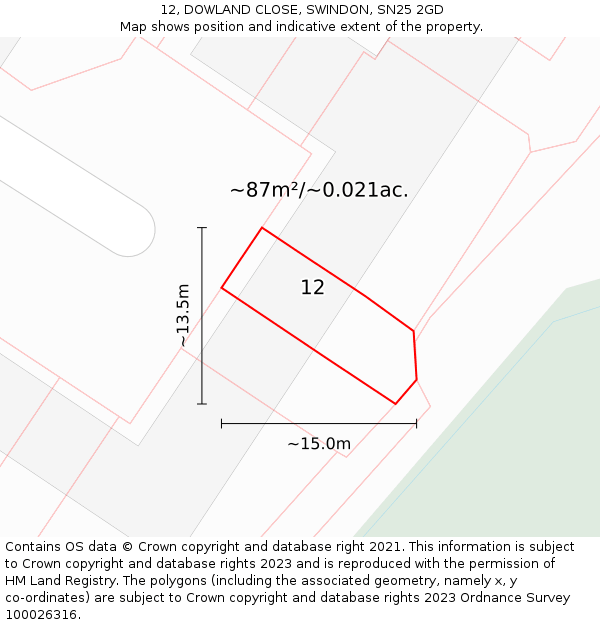 12, DOWLAND CLOSE, SWINDON, SN25 2GD: Plot and title map