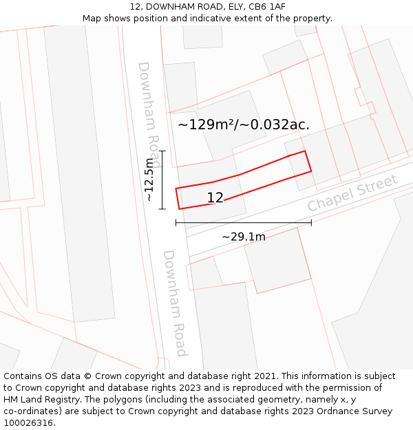 12, DOWNHAM ROAD, ELY, CB6 1AF: Plot and title map
