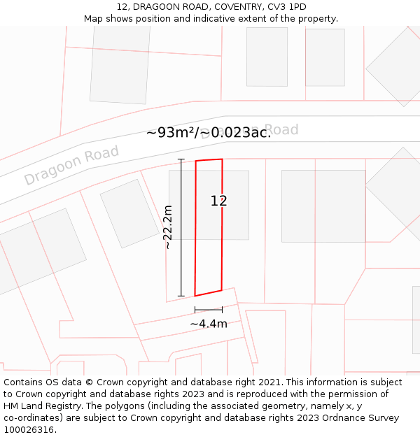 12, DRAGOON ROAD, COVENTRY, CV3 1PD: Plot and title map