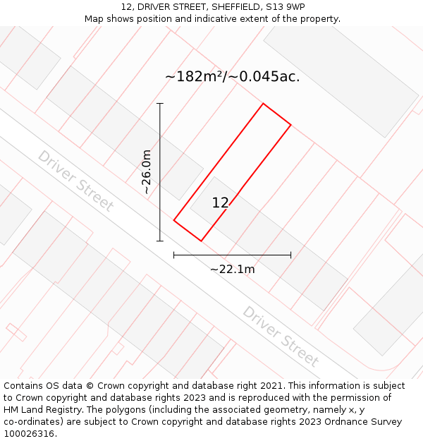 12, DRIVER STREET, SHEFFIELD, S13 9WP: Plot and title map
