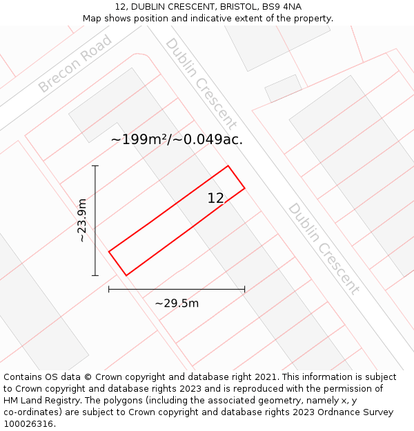 12, DUBLIN CRESCENT, BRISTOL, BS9 4NA: Plot and title map
