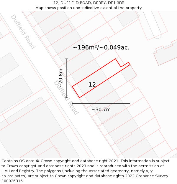 12, DUFFIELD ROAD, DERBY, DE1 3BB: Plot and title map