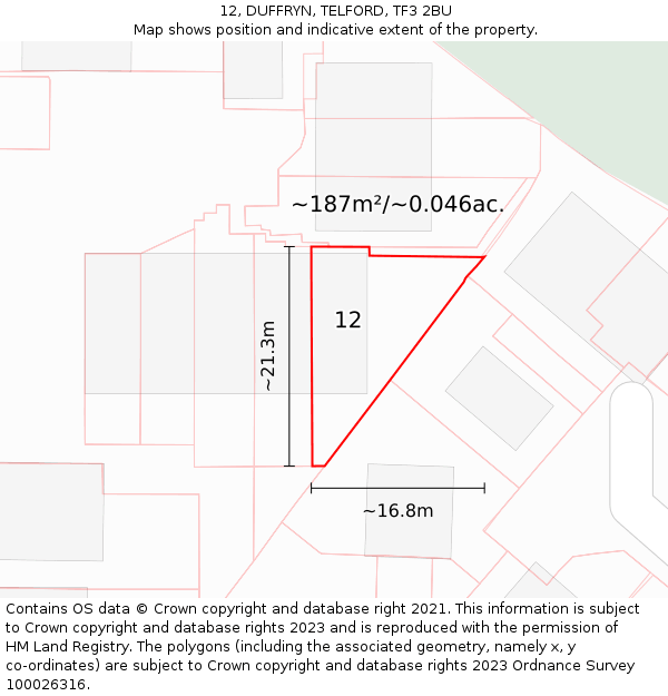 12, DUFFRYN, TELFORD, TF3 2BU: Plot and title map