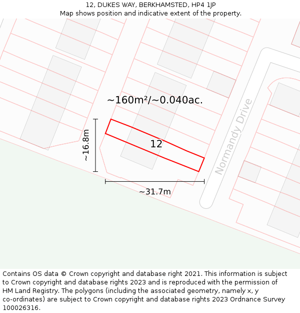 12, DUKES WAY, BERKHAMSTED, HP4 1JP: Plot and title map