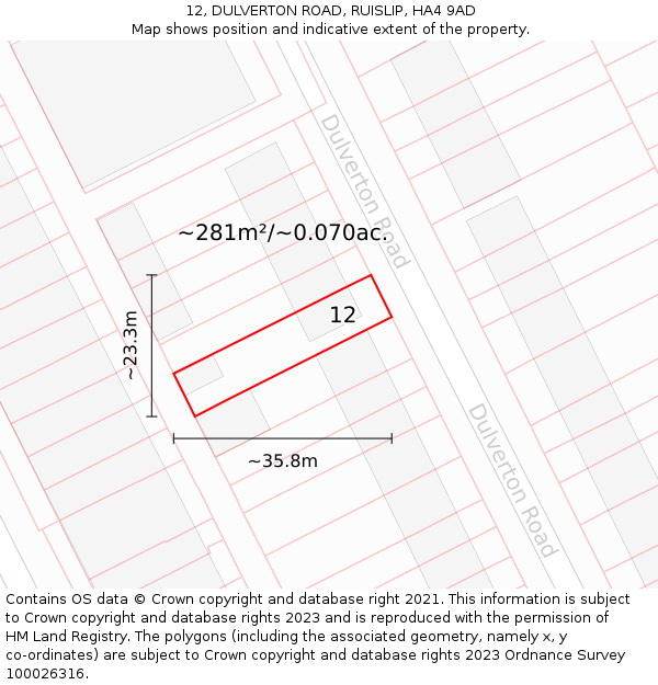 12, DULVERTON ROAD, RUISLIP, HA4 9AD: Plot and title map