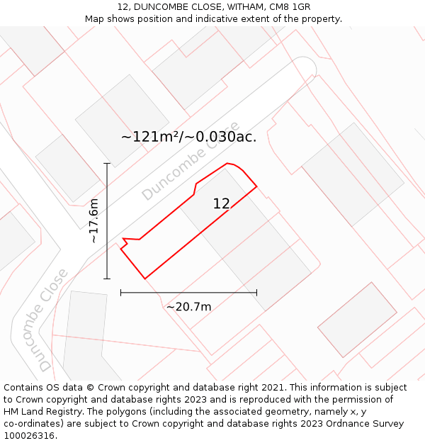 12, DUNCOMBE CLOSE, WITHAM, CM8 1GR: Plot and title map