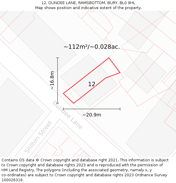 12, DUNDEE LANE, RAMSBOTTOM, BURY, BL0 9HL: Plot and title map