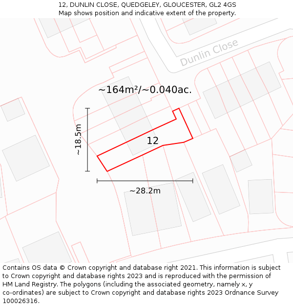 12, DUNLIN CLOSE, QUEDGELEY, GLOUCESTER, GL2 4GS: Plot and title map
