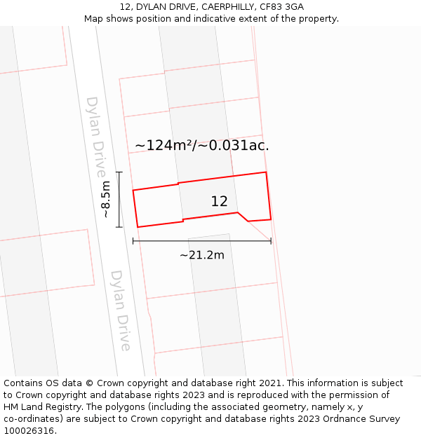 12, DYLAN DRIVE, CAERPHILLY, CF83 3GA: Plot and title map