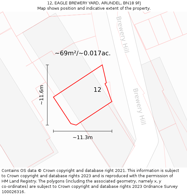 12, EAGLE BREWERY YARD, ARUNDEL, BN18 9FJ: Plot and title map