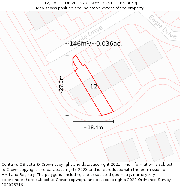12, EAGLE DRIVE, PATCHWAY, BRISTOL, BS34 5RJ: Plot and title map