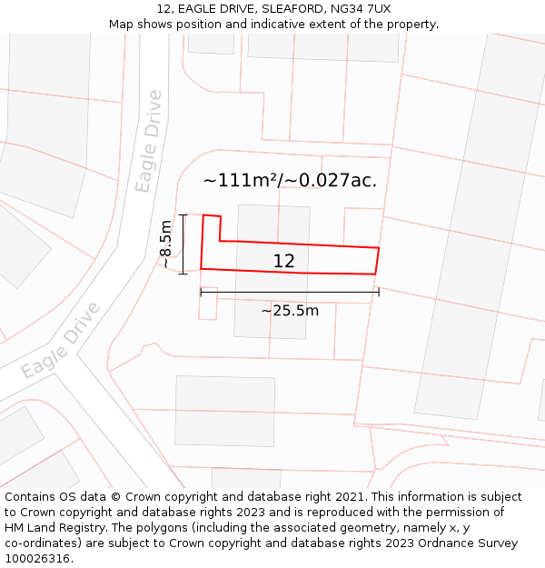12, EAGLE DRIVE, SLEAFORD, NG34 7UX: Plot and title map