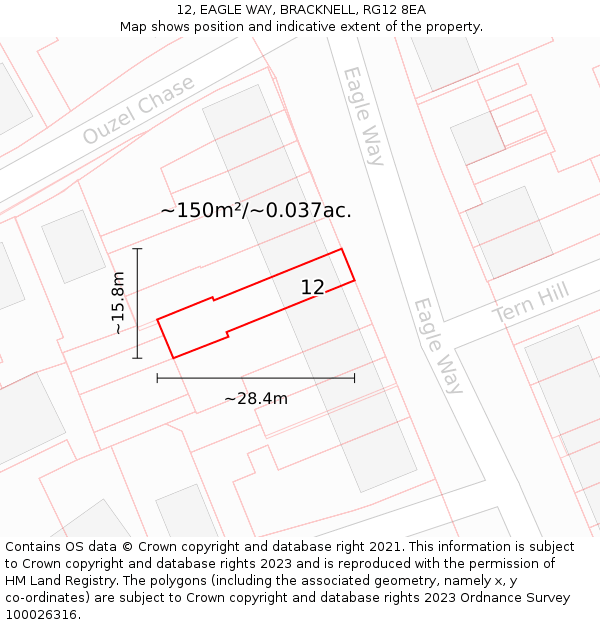 12, EAGLE WAY, BRACKNELL, RG12 8EA: Plot and title map