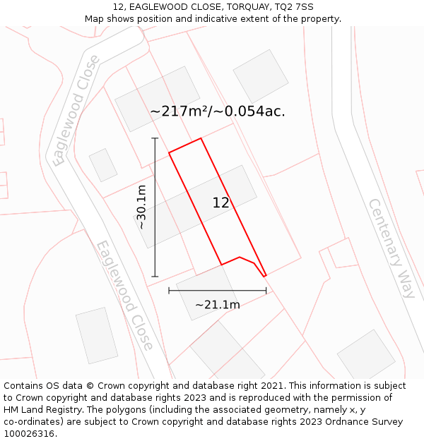12, EAGLEWOOD CLOSE, TORQUAY, TQ2 7SS: Plot and title map