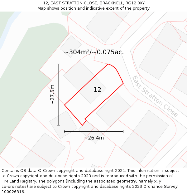 12, EAST STRATTON CLOSE, BRACKNELL, RG12 0XY: Plot and title map