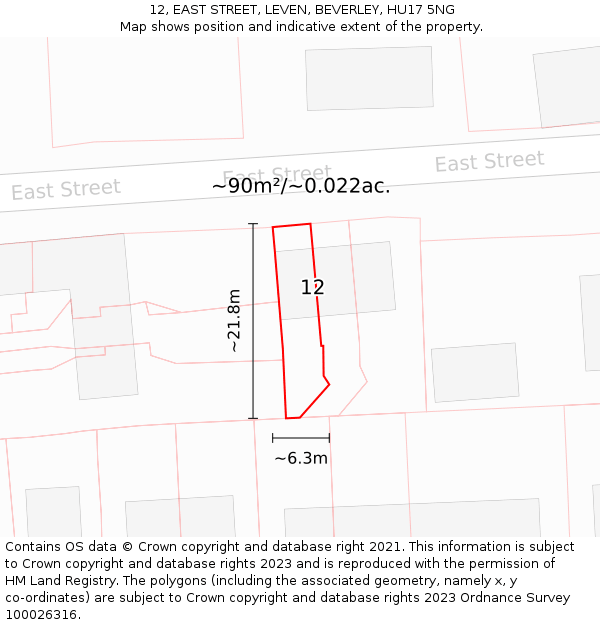 12, EAST STREET, LEVEN, BEVERLEY, HU17 5NG: Plot and title map