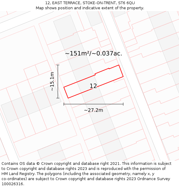 12, EAST TERRACE, STOKE-ON-TRENT, ST6 6QU: Plot and title map
