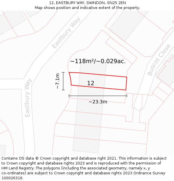 12, EASTBURY WAY, SWINDON, SN25 2EN: Plot and title map